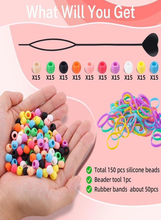 TINKRSTUFF 150Pcs 10mm Small Silicone Beads for Hair Braids, Soft Jellyish Pony Hair Beads with 5mm Hole + 50 Rubber Bands and 1 Beader for Braiding, DIY Bracelets Necklaces Crafts (Multicolors) - Image 3